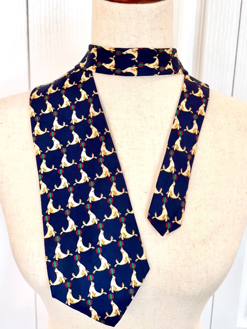 Vintage Men's Silk Tie by Paul Frederick Life is a Circus Seals Balancing a Ball